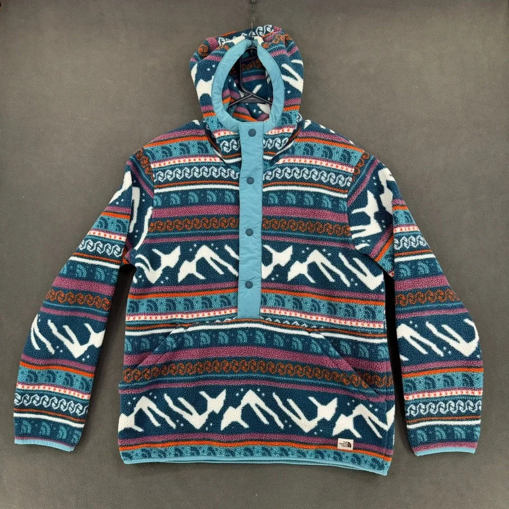 The North Face Mens TKA Glacier Snap-Neck Hoodie Fleece Multi-Color Mountain M